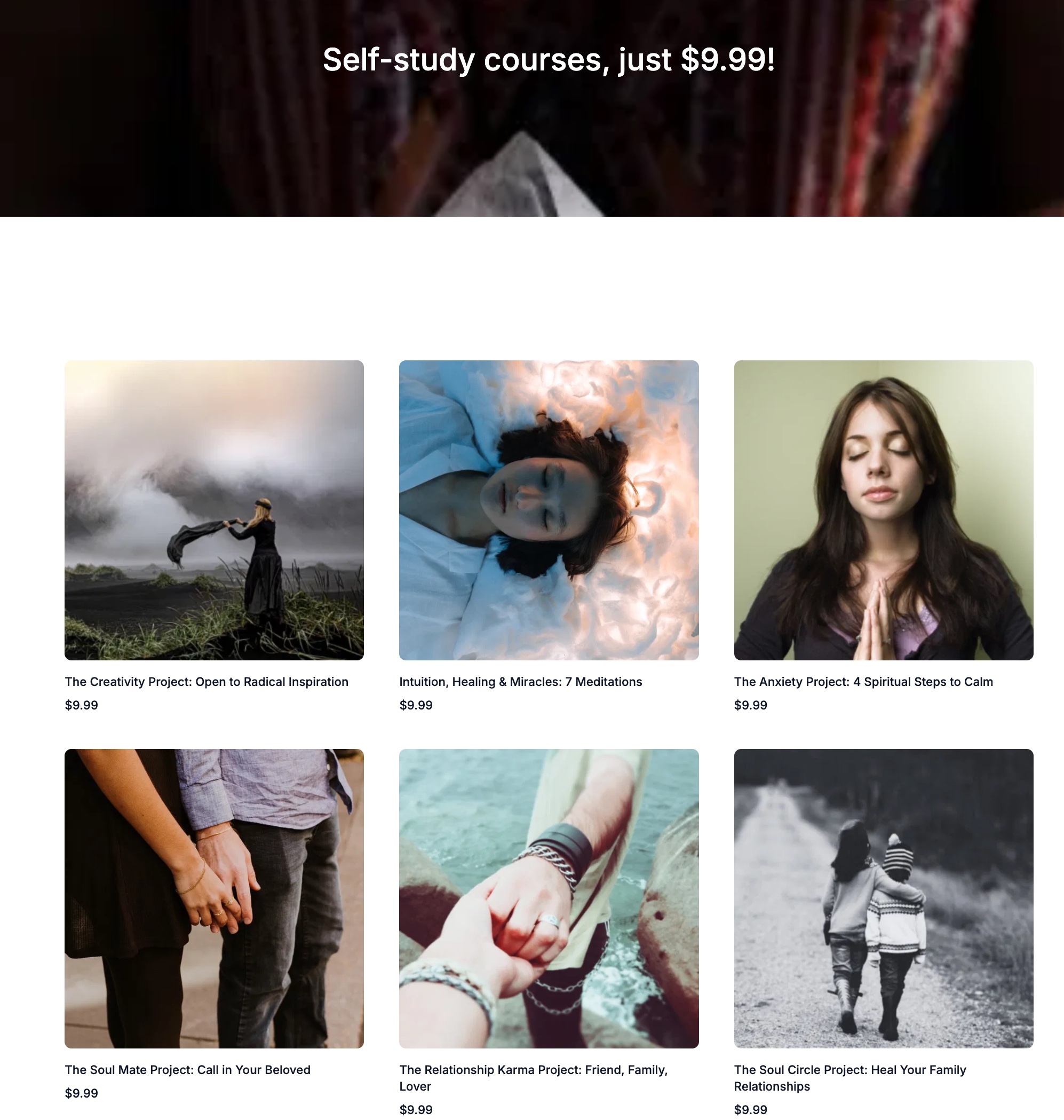 Example Ruzuku storefront showing courses with banner image, thumbnails, and pricing